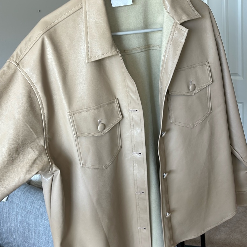 Pleather shacket- a bit oversized, perfect color for any season